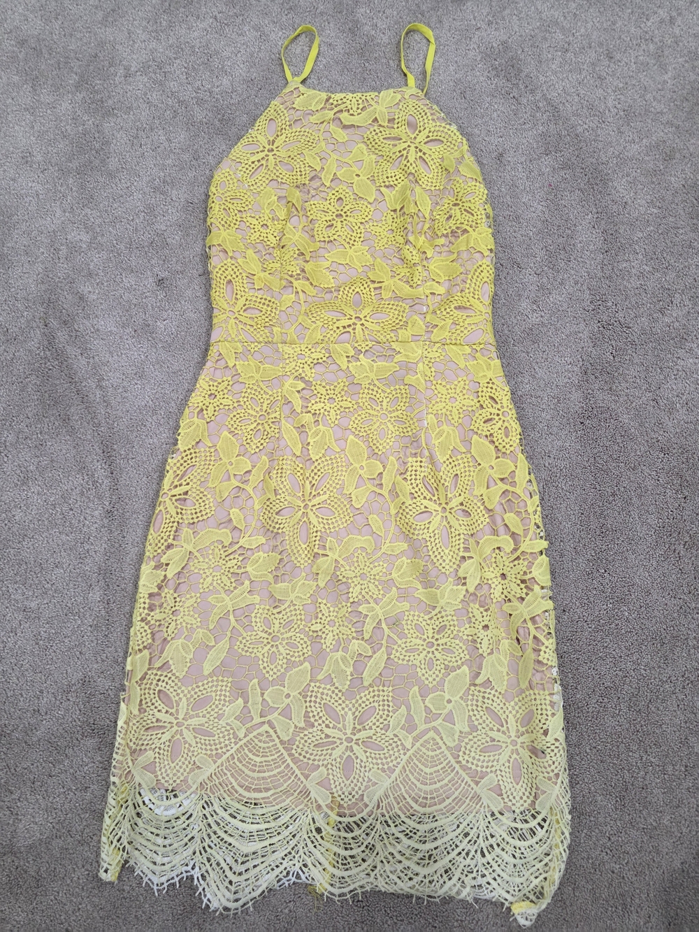 Women's Yellow Lace Halter Dress